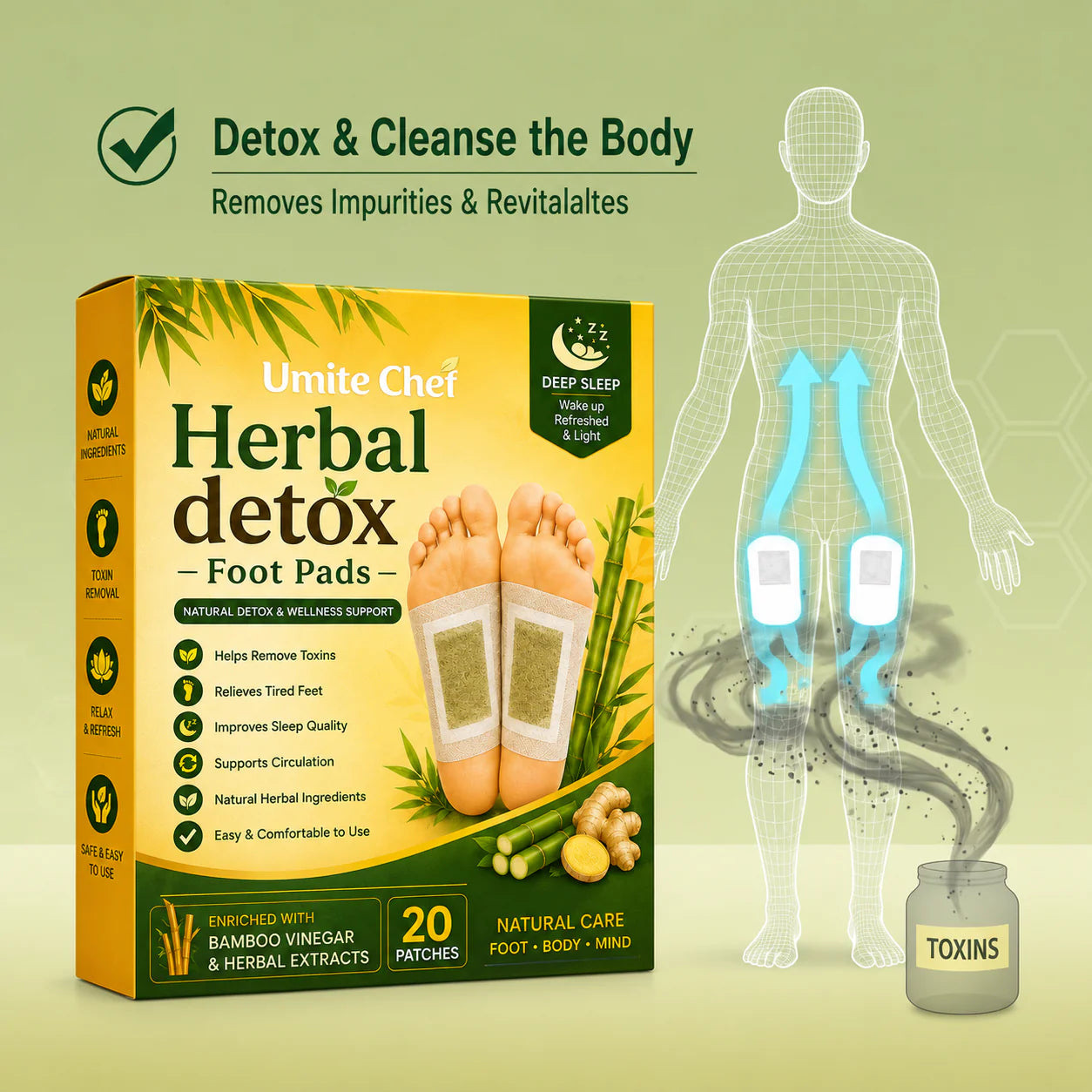 Herbal And Gentle Ingredient Detox Wellness Foot Patches – Overnight Self-Care Support (Pack of 1) 10 Patches.