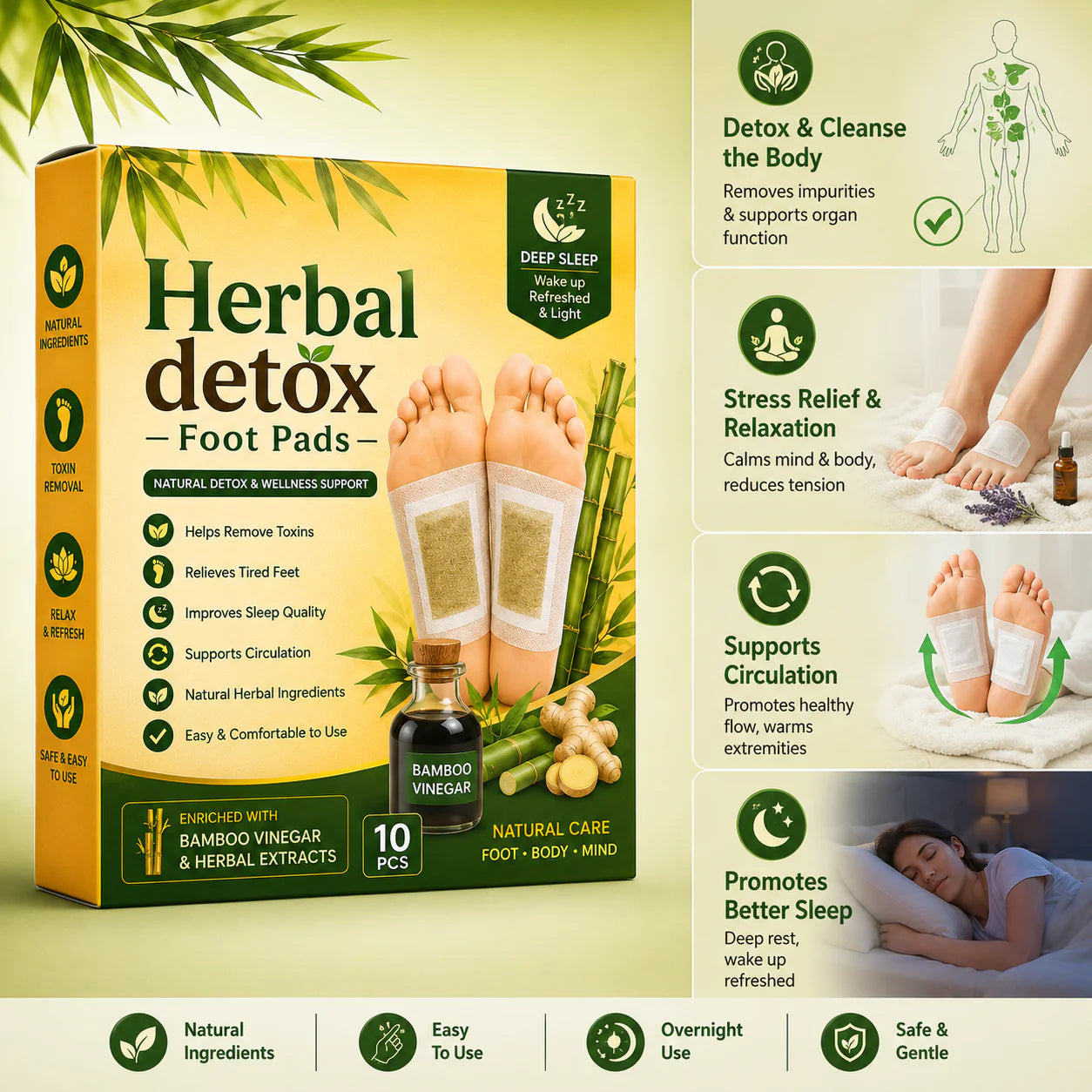 Herbal And Gentle Ingredient Detox Wellness Foot Patches – Overnight Self-Care Support (Pack of 1) 10 Patches.