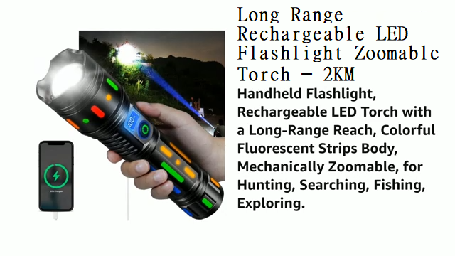 Super Power Long Range Rechargeable LED Flashlight Zoomable Torch – 2KM, Torch with a 40000 mah battery, for Hunting, Searching, Fishing, Exploring
